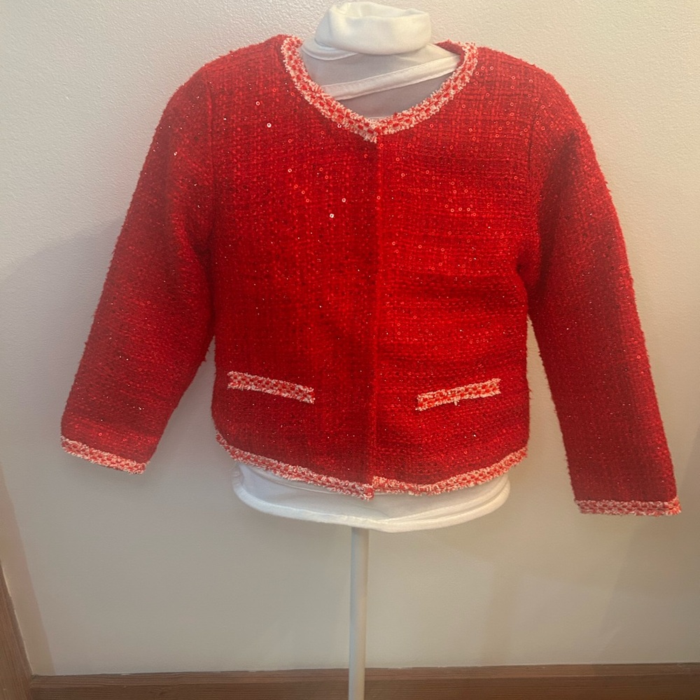 Doe a Deer Red Sequin Tweed Holiday Jacket – Size 6